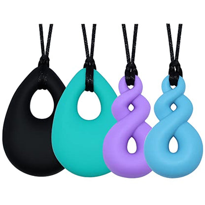 Chew Necklace for Boys and Girls, Silicone Chewy Necklace Sensory Toys for Kids Teardrop Twist Pendants, Chewing Toys for Autism or Oral Motor Special