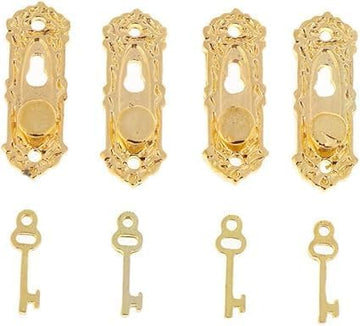 4 Set Gold 1/12 Miniature Door Knob Lock and Key Dollhouse Decoration Accessories, Dollhouse Accessories, Dollhouse Decor, Decorations