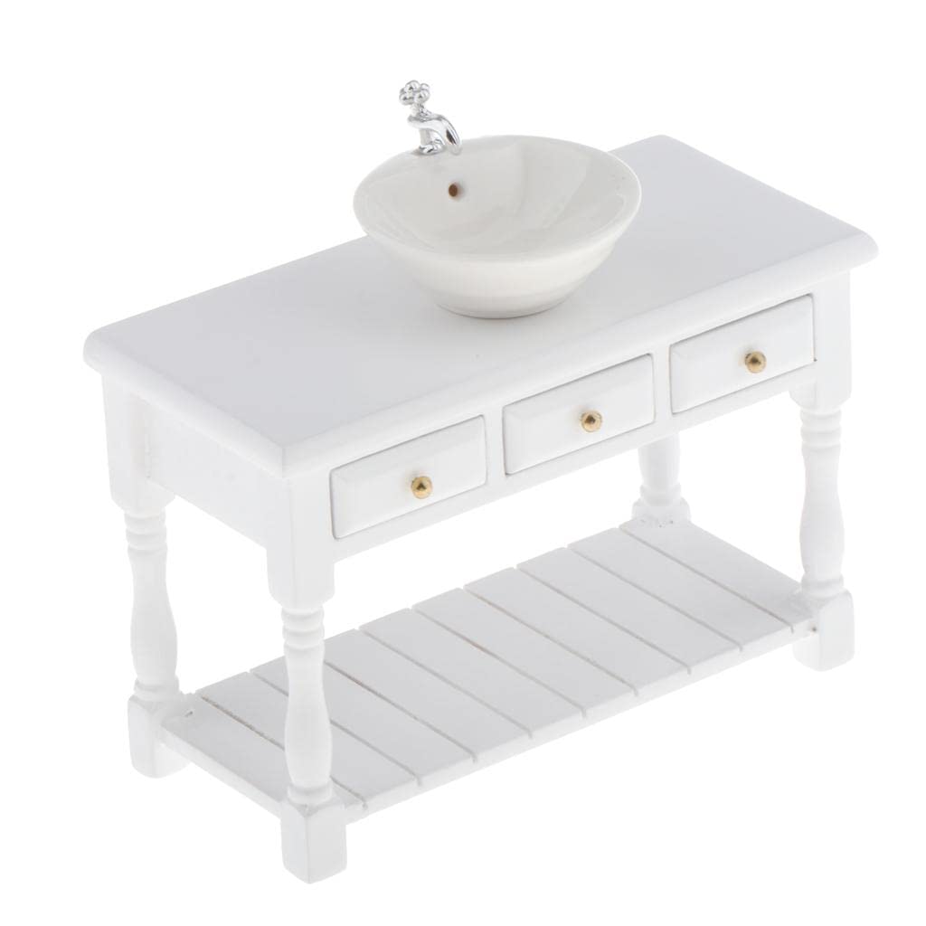 Baosity 1/12 Scale Basin Sink,Mini House Bathroom Furniture Sink,Wash Basin Cabinet for Doll House Furniture Model Bathroom Kitchen Decoration