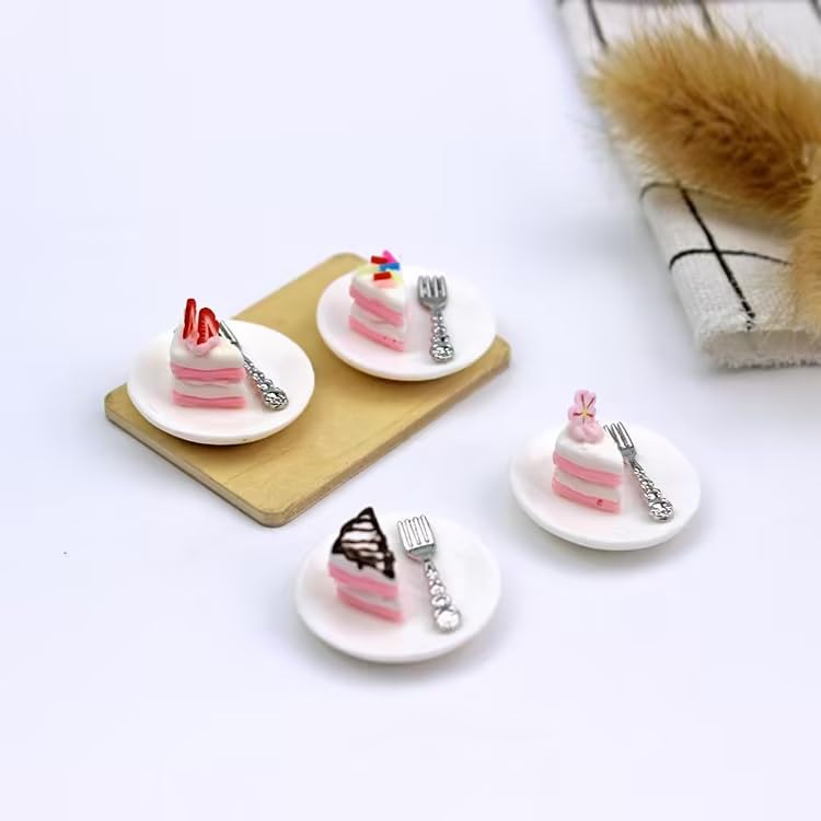 4Set Silver 1/12 Miniature Plates and Silverware Knife Fork Spoon Set Dollhouse Accessories, Décor, Decorations