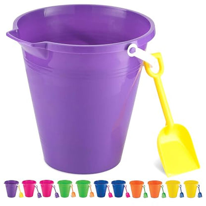 4E's Novelty 9" Large Sand Bucket with Shovel [12 Pack Bulk] Beach Buckets - Beach Toys for Kids & Toddlers, Party Favors Basket Holders, End of Year