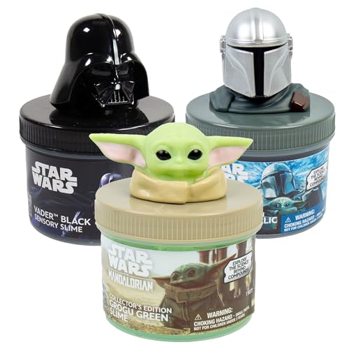 Official STAR WARS Slime, 3-Pack Galaxy Slime Kit, Includes Darth Vader, The Mandalorian, Grogu, Perfect for Goodie Bags, Desk Toys, Star Wars Merch,