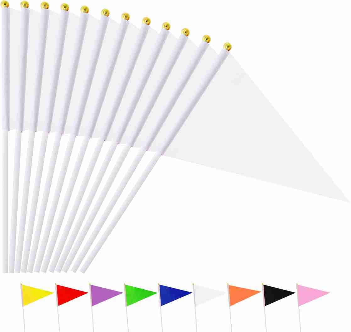 Ckexin 25Pack Solid White Pennant Stick Flag Small Mini Triangle Blank DIY Graffiti Hand Held Flags Decorations 5x8 Inch