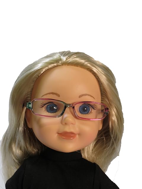 American Fashion World 4-Pack Rectangular Glasses for 14.5 Inch Dolls - Pink & Green, Teal, Pink & Blue Sunglasses