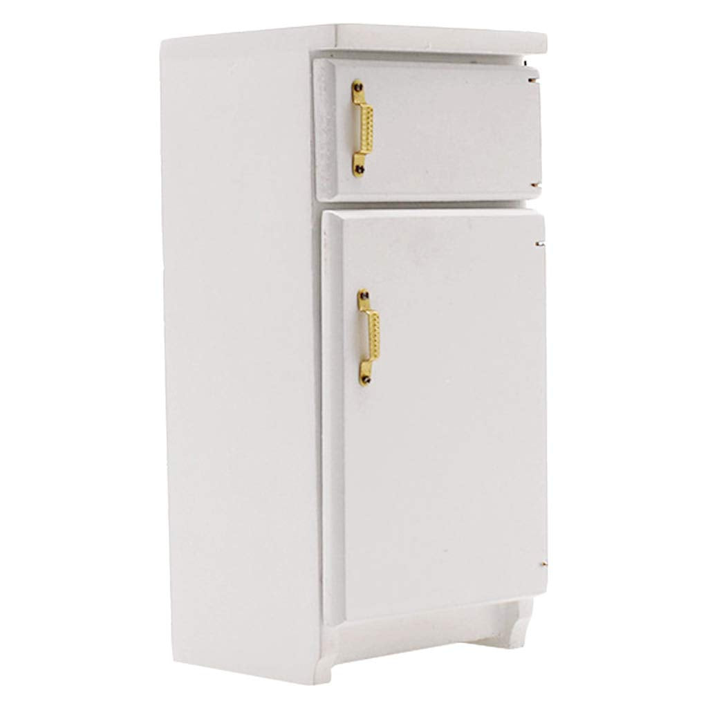 Dollhouse Accessories, 1:12 Dollhouse Kitchen Miniature White Refrigerator Furniture Model