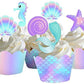 YOMINY Mermaid Cupcake Toppers and Wrappers, 40 pcs Double Side Little Mermaid Theme Decoration,Under The Sea Theme, Baby Shower Birthday Party Favor