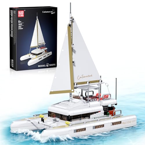 Mould King Catamaran Sailboat Building Kits, Ocean Explorer Boat Model, House Decor for Boys to Play, Gift for 8+ Years Old and Adult (890 Pcs)