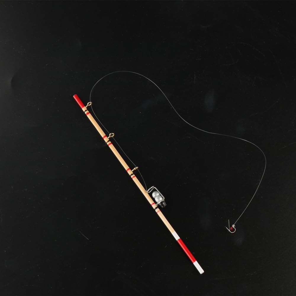 1/12 Miniature Fishing Pole and Nets Dollhouse Decoration Accessories Mini Fishing Rod Mini Fishing Net Miniature Garden Beach Pond Accessories