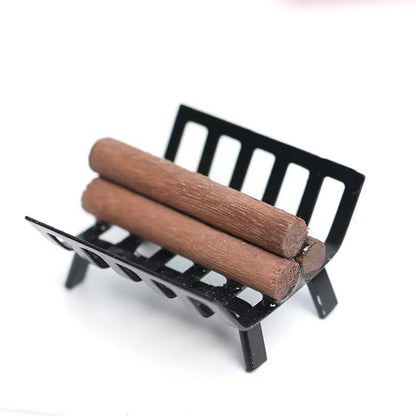 Miniature BBQ Grill Set, 1:12 Scale, Cooking Tool Garden Decoration Kitchen Accessories Roasting Cart Firewood Rack Holder