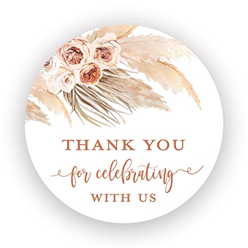2"" Round Terracotta Pampas Grass Thank You Favor?Stickers - Set of 40