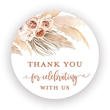2"" Round Terracotta Pampas Grass Thank You Favor?Stickers - Set of 40