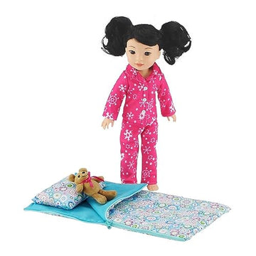 Emily Rose 14 & 14.5 Inch Doll Sleepover Bundle | Snowflake Fleece Pajamas & Reversible Multi-Color Sleeping Bag with Pillow | USA Brand | Gift Boxed