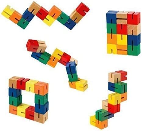 Fidget Sensory Stress Relief Twister Toys Pack of (4) with Genuine Tangle® Textured, Wood Fidget Puzzle, Shape Shifter Brain Teaser 12 Blocks