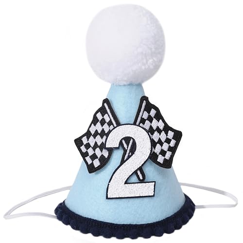 Agkvw Race Car 2nd Birthday Crown for Boys - Fast Birthday Hat and Decoration, Blue Decor