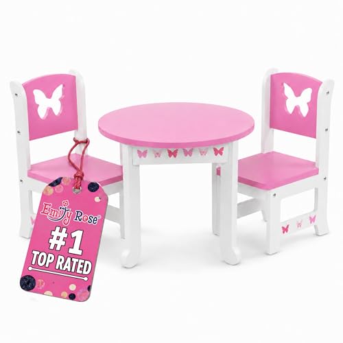 Emily Rose 18 Inch Doll Dining Table & 2 Chair Kitchen Set - Pink Butterfly