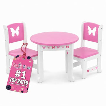 Emily Rose 18 Inch Doll Dining Table & 2 Chair Kitchen Set - Pink Butterfly