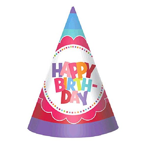 Amscan 253849 Birthday Girl Paper Cone Hat, 6", Happy