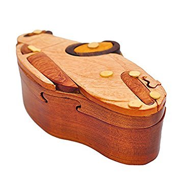 Handmade Wooden Intarsia TRICK SECRET Sports Car Puzzle Box (3415) (g2)
