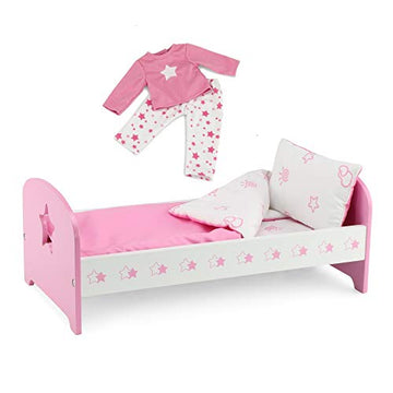 Emily Rose 14 Inch Doll Bed Set with Matching Pajamas | Includes Wooden Bed, Bedding Set, and PJs | Doll Furniture & Accessories