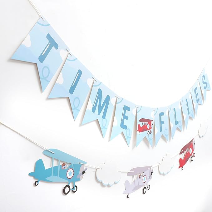 Time Flies Vintage Airplane Banner,Airplane 1st Birthday Banner