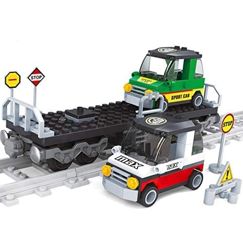General Jim’s Railway Flatbed Train Car with Cars Building Block Set, 186 Pieces, Brick Built Cargo Rail Transport Model, Compatible with L Scale