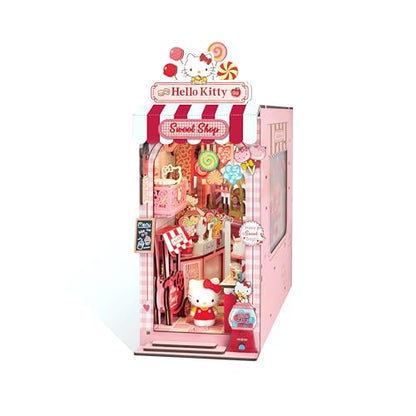 Hands Craft Hello Kitty Sweet Shop Book Nook Kit - Official Sanrio DIY Miniature Shelf Insert with Touch LED - 149-Piece 3D Puzzle for Adults & Teens