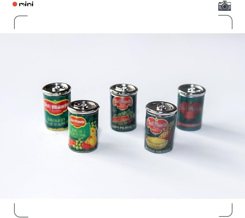 1:12 Scale Miniature Food Cans 5-Pack - Dollhouse Kitchen Accessories with Realistic Details, Miniature Décor for Miniatures and Tiny Kitchen Props