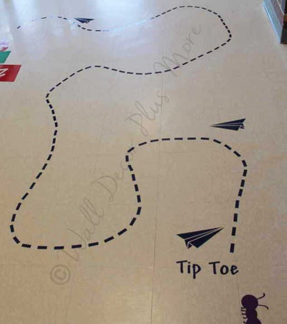 Airplane Tip Toe Line Die-Cut Vinyl Sensory Walk Decals - Kids' Sensory Path Floor Decals - Education Walking Path Stickers - Daycare & School Hallway