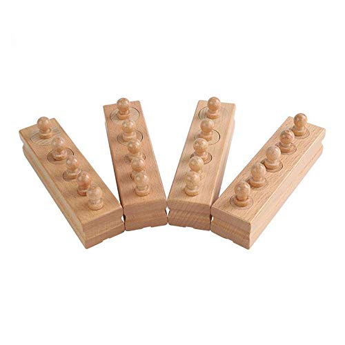 Adena Montessori Wooden Small Cylinders Block, Knobbed Cylinder Socket, Sensorial Educational Tools Preschool Early Learning Toys for Kids, Set of 4