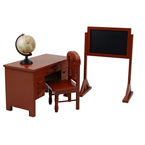 The Queen's Treasures 18 Inch Doll Furniture & Accessories, Vintage Style Wooden School Teachers Desk with Drawers that Open & Close, Globe,