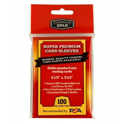 Cardboard Gold Super Premium Card Sleeves - Penny Sleeves for Trading Cards - Ultra Clear OPP 2 mil - 2 5/8" x 3 5/8" - Fits Standard Size Cards