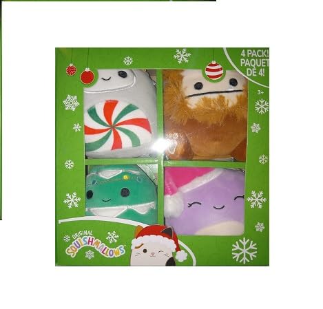 Squishmallows 5" Christmas Set of 4 - Benny, Beula, Nissa, Johann - Officially Licensed Kellytoy Plush - Collectible Soft & Squishy Holiday Stuffed