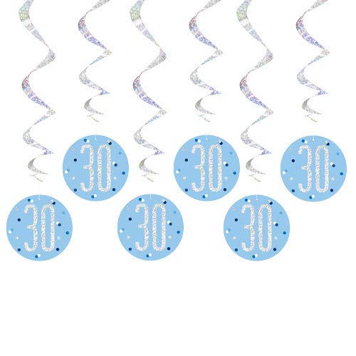 Unique Party 83798 Blue Prismatic 30th Birthday Hanging Decorations,32" 6 Pcs, Age 30