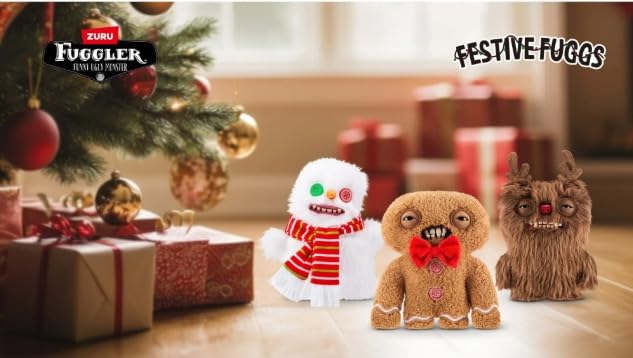ZURU Fuggler Festive Fuggs 9 inch Soft Plush, Ugly Monster Stuffed Animal Toy with Human-Like Teeth, Multicolored Holiday Theme (Gingerbread)