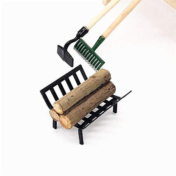 EatingBiting 1:12 Dollhouse Miniature Furniture Garden Lawn Fireplace Metal Firewood Rack Metal Rack with Firewood for Living Room Fireplace Model