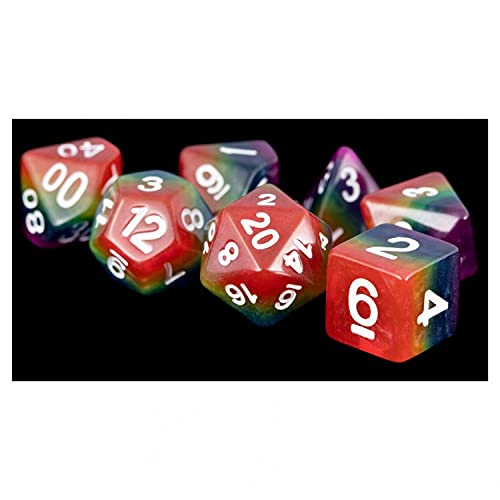 Metallic Dice Games LIC667 16 mm Polyhedral Dice Set, Rainbow & White - Set of 7