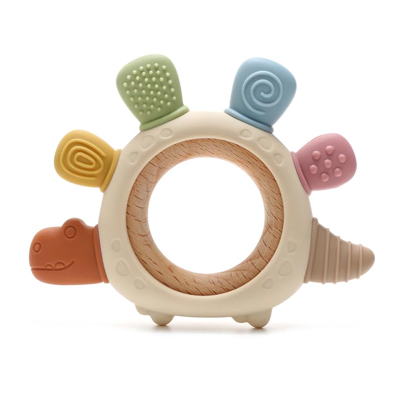 Boobaby Dinosaur Silicone Teether for Babies 0-12 Months - BPA & Phthalate Free | 100% Food-Grade Silicone | Easy-Grip Baby Teething Toy in Dinosaur