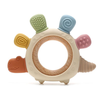 Boobaby Dinosaur Silicone Teether for Babies 0-12 Months - BPA & Phthalate Free | 100% Food-Grade Silicone | Easy-Grip Baby Teething Toy in Dinosaur