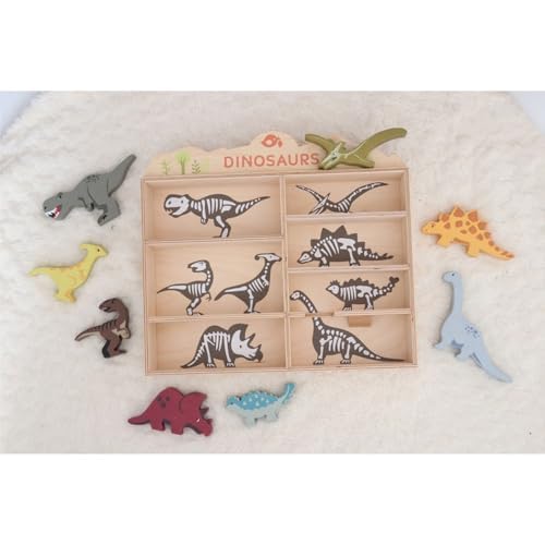 Tender Leaf Toys Dinosaur Animals - 8 Wooden Prehistoric Figurines with a Display Shelf - Classic Toy for Pretend Play - Develops Creative