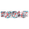 Battle Wounds Unicorn Dice with Red Numbers Acrylic 7 Dice Set Metallic Dice Games