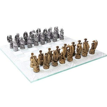 Pacific Giftware Dragon Kingdom Chess Set with Glass Board Set