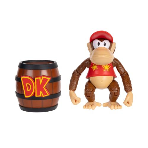 Nintendo Diddy Kong 4" / 10cm Articulated Action Figure, Official by Jakks Pacific, 13 Points of Articulation, Includes Barrel Accessory, Perfect