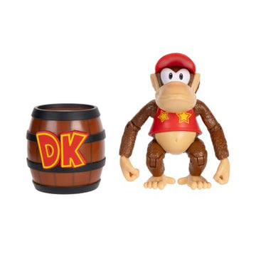 Nintendo Diddy Kong 4" / 10cm Articulated Action Figure, Official by Jakks Pacific, 13 Points of Articulation, Includes Barrel Accessory, Perfect
