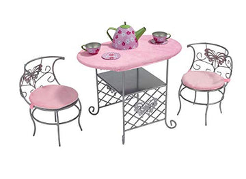 Badger Basket Elegant Tea Time Metal Doll Table and Chair Set with Accessories for 18 to 20-Inch Dolls - Perfect for Playtime Tea Parties