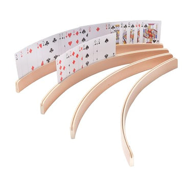 GSE Games & Sports Expert Set of 4 Playing Cards Holders, Wooden Playing Card Racks, Curved Playing Card Trays for Bridge, Hand & Foot, Rummy, UNO