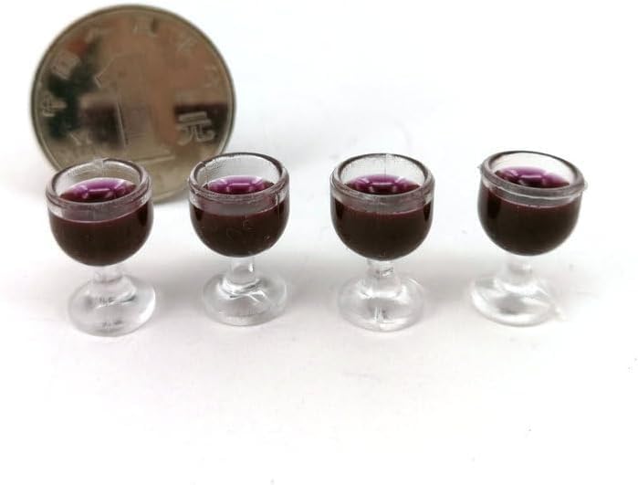 4Pcs Mini 1/12 ScaleBar Set with Red Wine Glasses and Bottles, Realistic Dollhouse Miniatures for Architectural Models, Photography Props and Display