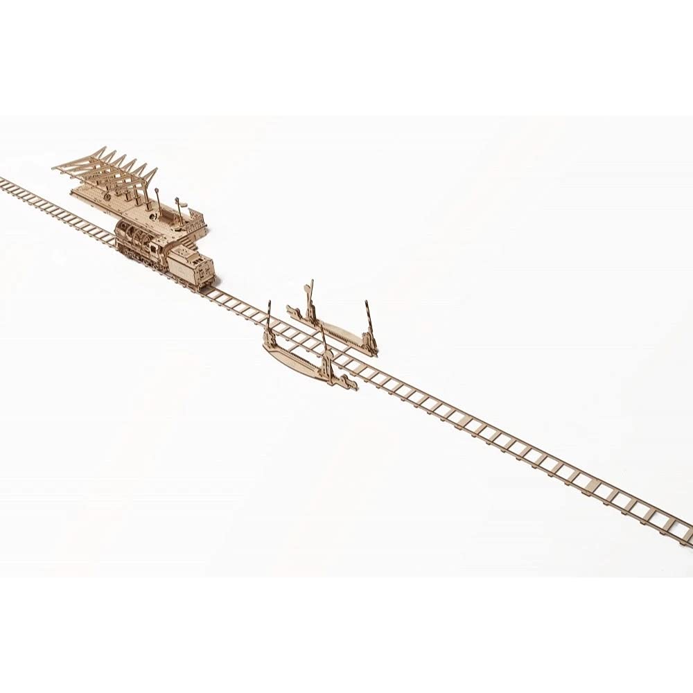 Rails by Ugears: Self Propelled Modular Mechanical Model, 3D Wooden Puzzle for Self Assembly Without Glue, Brainteaser for Kids, Teens and Adults