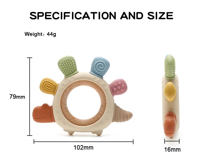 Boobaby Dinosaur Silicone Teether for Babies 0-12 Months - BPA & Phthalate Free | 100% Food-Grade Silicone | Easy-Grip Baby Teething Toy in Dinosaur