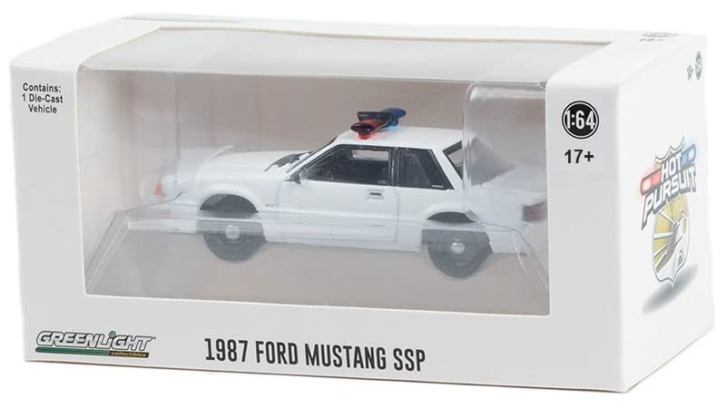 Greenlight 43008-L Hot Pursuit - 1987-93 Fox Body Mustang SSP Police - with Light and Push Bar 1/64 Scale