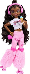 Barbie Dream Besties Doll and Accessories, Brooklyn” Posable Roller Skating Fashion Doll with Dark Brown Hair, 9Music & Video Themed Pieces